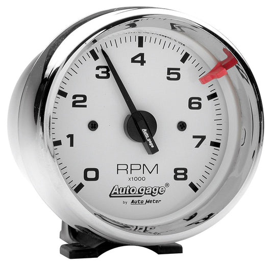 AutoMeter AU2304 Auto Gage Tachometer 3-3/4" Pedestal Mount Chrome Case And Bezel White Dial 0-8 000 RPM