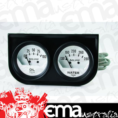 AutoMeter 2323 GAUGE CONSOLE, OILP/WTMP, 2-1/16", 100 PSI/280 F, WHT DIAL, BLK BZL, AUTOGAGE