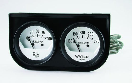 AutoMeter 2323 GAUGE CONSOLE, OILP/WTMP, 2-1/16", 100 PSI/280 F, WHT DIAL, BLK BZL, AUTOGAGE