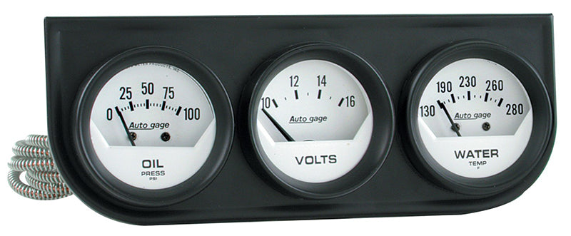 AutoMeter AU2324 Auto Gage Three-Gauge Console 2-1/16" Mech White Dial Oil Pressure Water Temperature Voltmeter