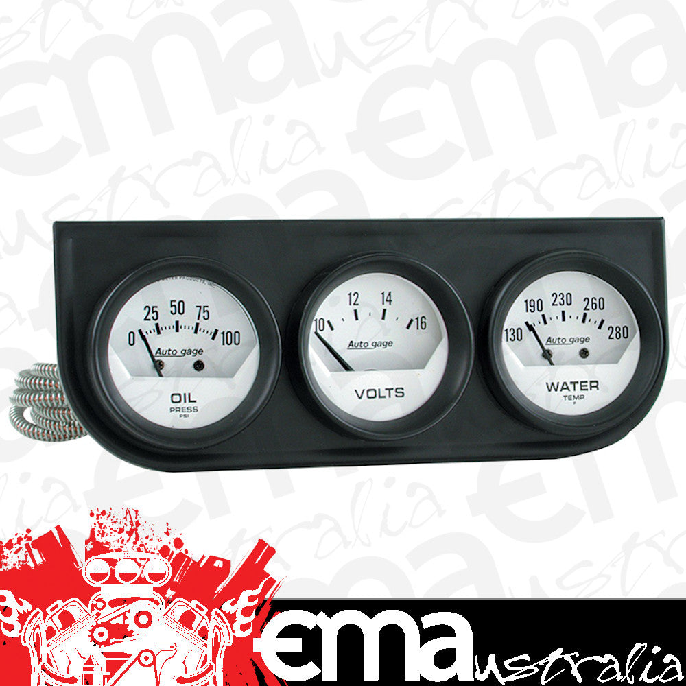 AutoMeter AU2324 Auto Gage Three-Gauge Console 2-1/16" Mech White Dial Oil Pressure Water Temperature Voltmeter