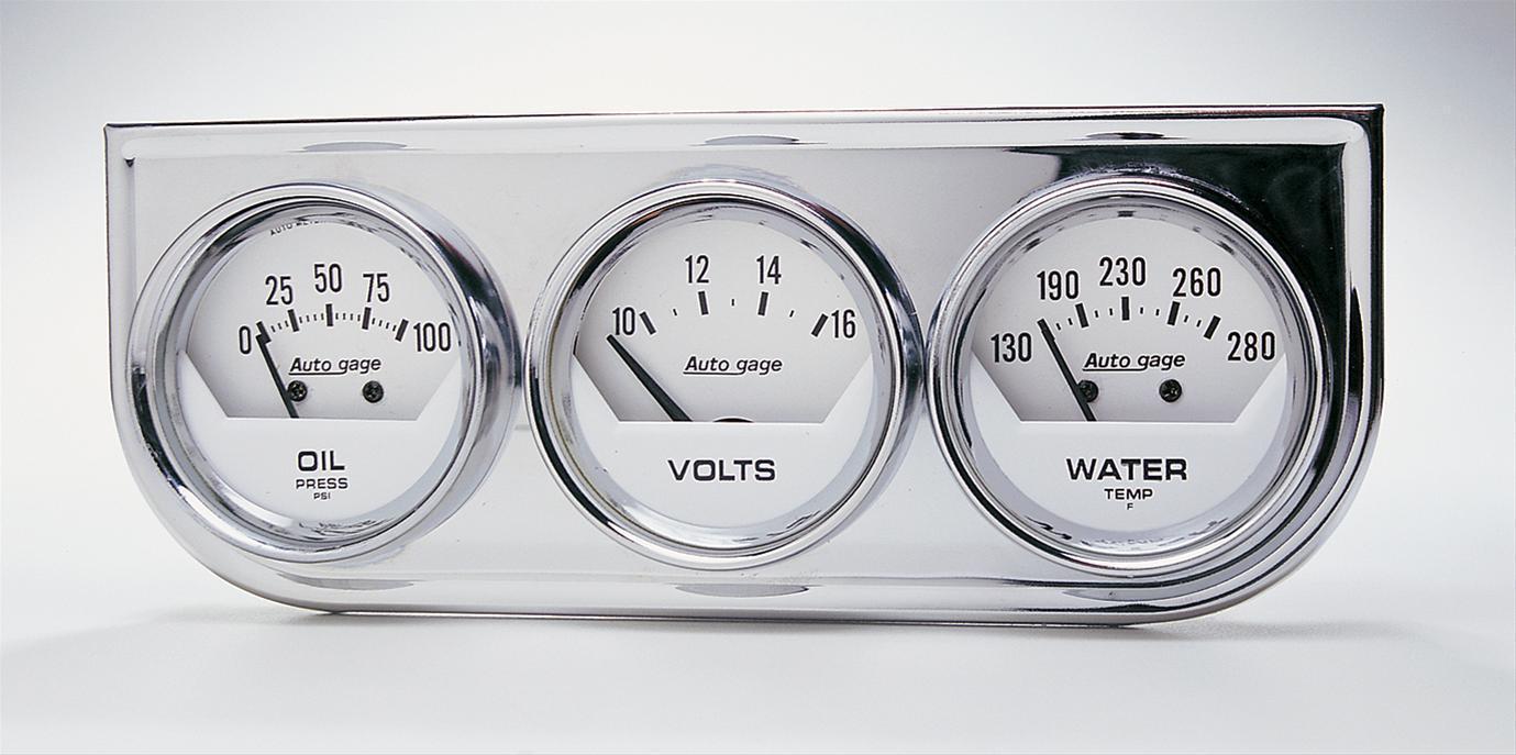 AutoMeter AU2325 Auto Gage 2-1/16" 3 Gauge Chrome Console Water Temp/Oil/Volts