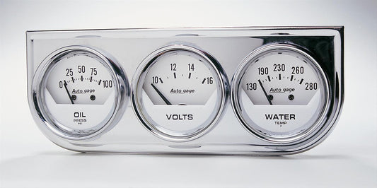 AutoMeter AU2325 Auto Gage 2-1/16" 3 Gauge Chrome Console Water Temp/Oil/Volts