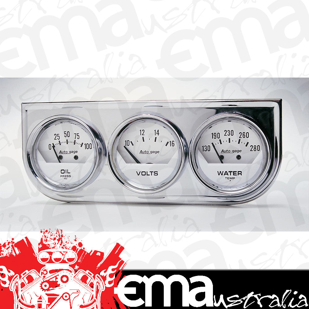 AutoMeter AU2325 Auto Gage 2-1/16" 3 Gauge Chrome Console Water Temp/Oil/Volts
