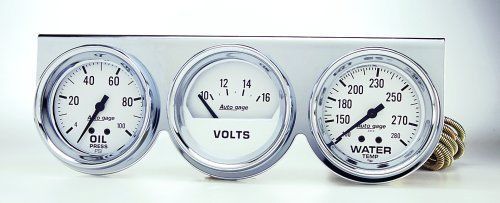 AutoMeter AU2329 Auto Gage 2-5/8" 3 Gauge Chrome Console Water Temp/Oil/Volts
