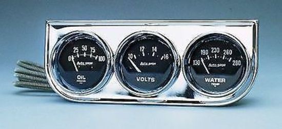 AutoMeter 2349 GAUGE CONSOLE, OILP/WTMP/VOLT, 2-1/16", 100 PSI/280 F/16V, BLK DIAL, CHROME BZL