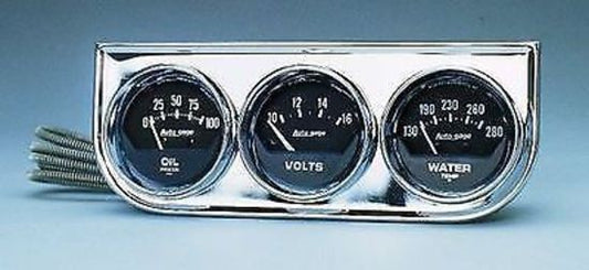 AutoMeter AU2349 Auto Gage 2-1/16" 3 Gauge Chrome Console Water Temp/Oil/Volts