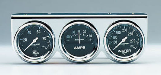 AutoMeter AU2395 Auto Gage 2-5/8" 3 Gauge Console Water Temp/Oil Press/Ammeter