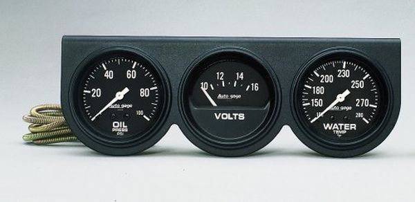 AutoMeter AU2398 Auto Gage 2-5/8" 3 Gauge Console Water Temp/Oil Press/Volts