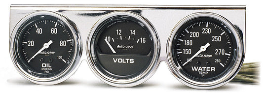 AutoMeter AU2399 Auto Gage Three-Gauge Chrome Console 2-5/8" Mech Oil Pressure Water Temperature Voltmeter