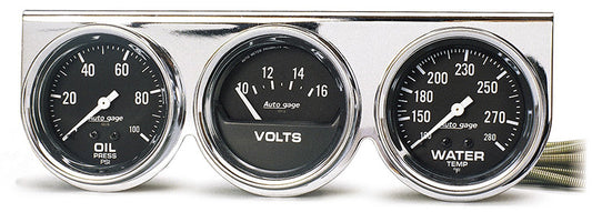 AutoMeter 2399 GAUGE CONSOLE, OILP/WTMP/VOLT, 2-5/8", 100 PSI/280 F/16V, BLK DIAL, CHROME BZL