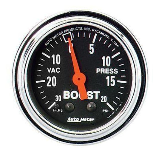 AutoMeter AU2401 Traditional Chrome 2-1/16" Boost/Vac Gauge 30In Hg/Vac 20 PSI