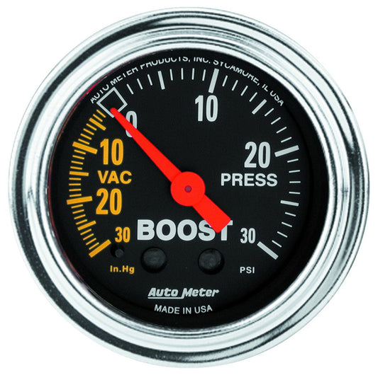 AutoMeter AU2403 Traditional Chrome Boost/Vacuum Gauge 2-1/16" Full Sweep Mech 30 In. Hg.-Vac/30 PSI