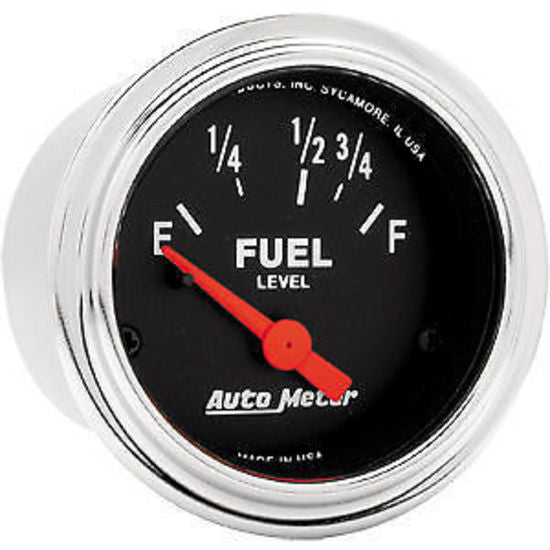 AutoMeter AU2515 Traditional Chrome 2-1/16" Fuel Level Gauge 73 OHMS/8-12 OHMS