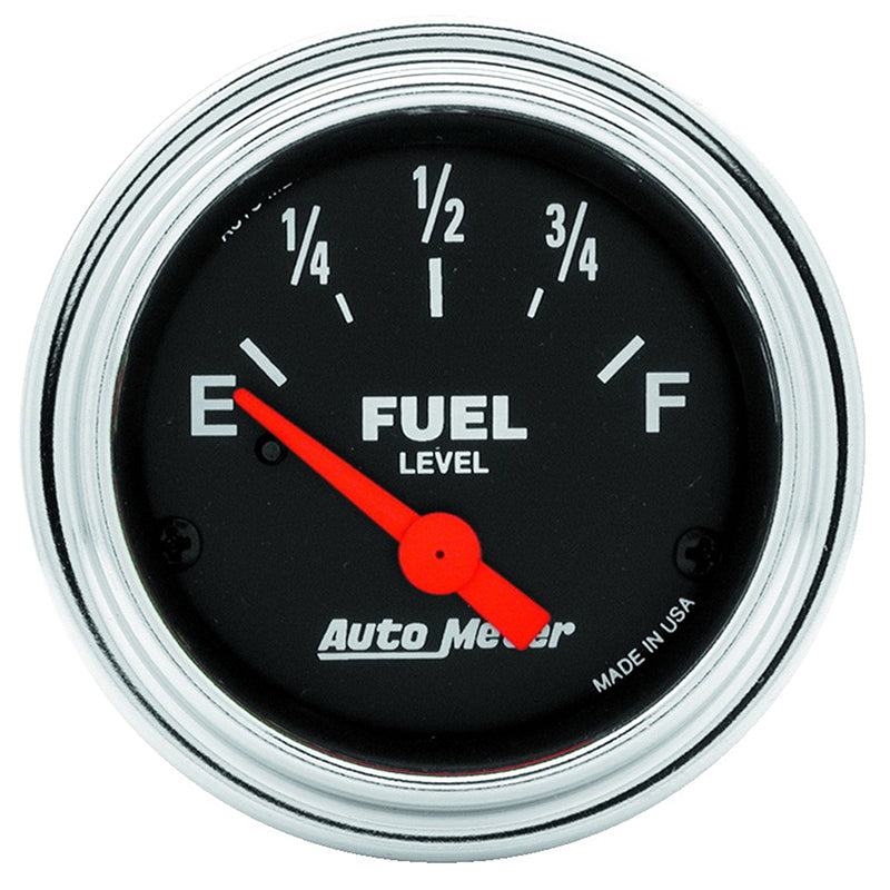 AutoMeter AU2516 Traditional Chrome Fuel Level Gauge 2-1/16" Short Sweep Elec 240 OHMS Empty / 33 OHMS Full