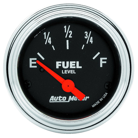 AutoMeter AU2516 Traditional Chrome Fuel Level Gauge 2-1/16" Short Sweep Elec 240 OHMS Empty / 33 OHMS Full
