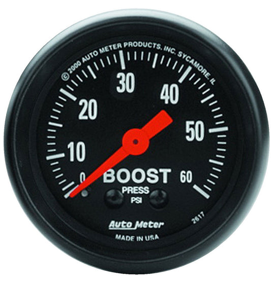 AutoMeter AU2617 Z-Series Boost Gauge 2-1/16" Full Sweep Mech 0-60 PSI