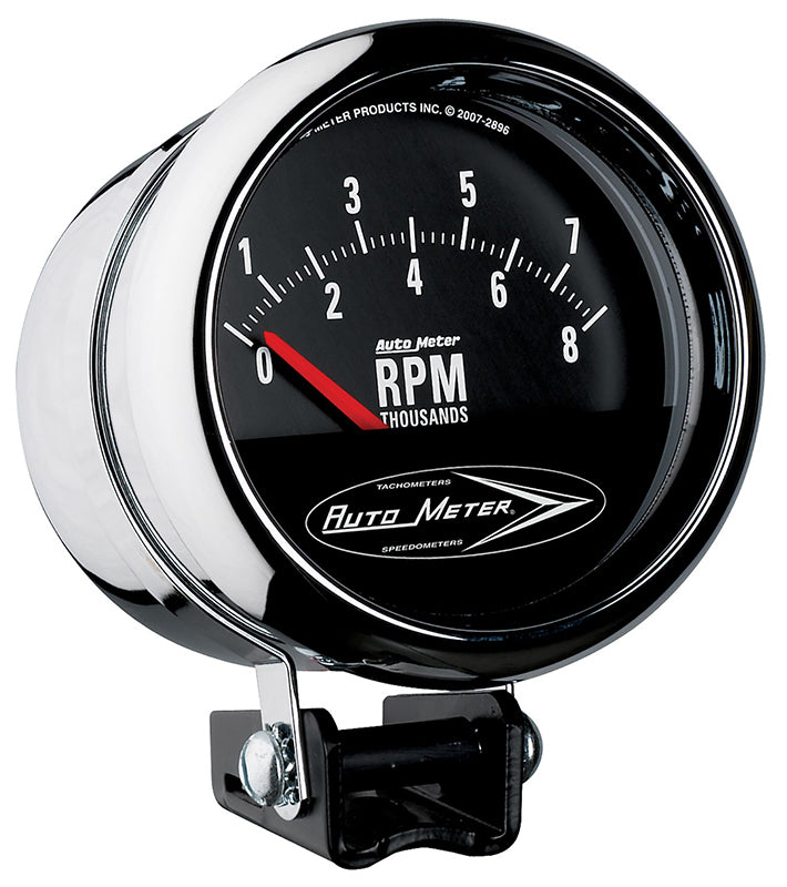 AutoMeter AU2897 Traditional Chrome Tachometer 3-3/4" Pedestal Mount Short Sweep Super Bezel 0-8 000 RPM