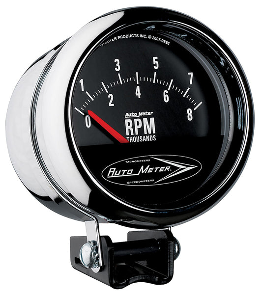 AutoMeter AU2897 Traditional Chrome Tachometer 3-3/4" Pedestal Mount Short Sweep Super Bezel 0-8 000 RPM