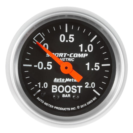 AutoMeter AU3303-M2 Sport-Comp 2-1/16" Mech Boost-Vacuum Gauge -1/+2 Bar