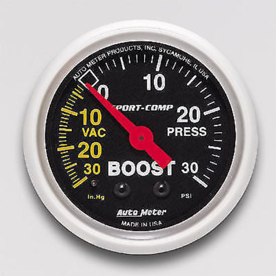 AutoMeter AU3303 Sport-Comp 2-1/16" Mech Boost/Vacuum Gauge 30In. Hg/30PSI
