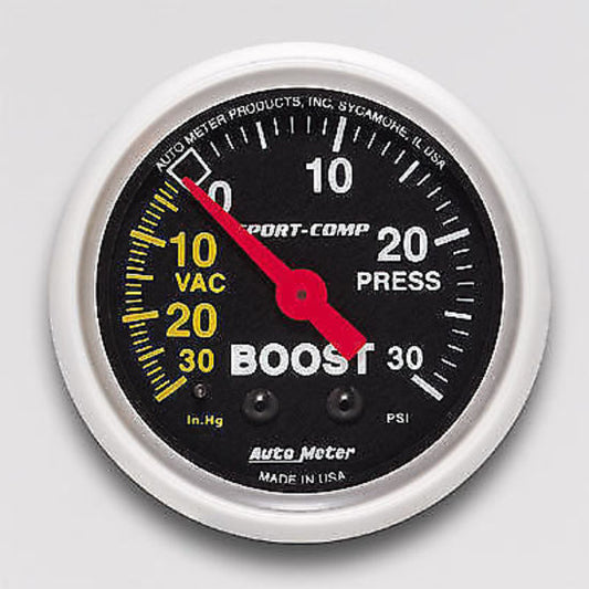 AutoMeter AU3303 Sport-Comp 2-1/16" Mech Boost/Vacuum Gauge 30In. Hg/30PSI