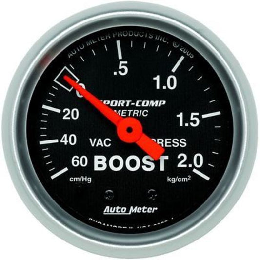 AutoMeter AU3303J Sport-Comp Boost/Vacuum 60 Cm Hg/2.0 Kg/Cm2 2-1/16" Analog Mechanical