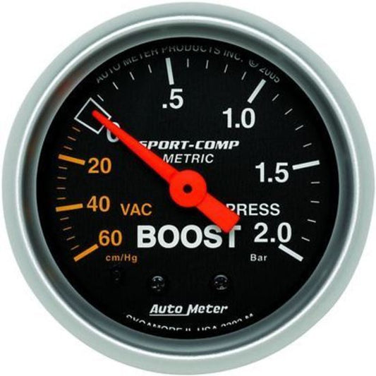 AutoMeter AU3303M Sport-Comp Boost/Vacuum 60 Cm Hg/2.0 Kg/Cm2 2-1/16" Analog Mech