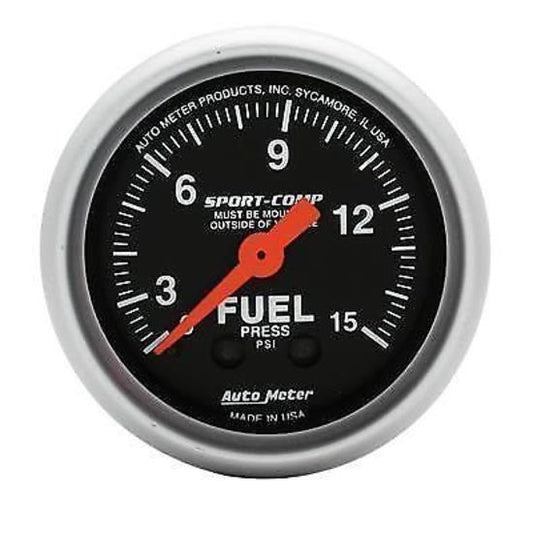 AutoMeter AU3311 Sport-Comp 2-1/16" Mech Fuel Pressure Gauge 0-15 PSI