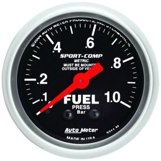 AutoMeter AU3311M Sport-Comp Fuel Pressure 0-1 Bar 2-1/16" Analog Mech