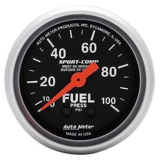 AutoMeter AU3312 Sport-Comp 2-1/16" Mech Fuel Pressure Gauge 0-100 PSI