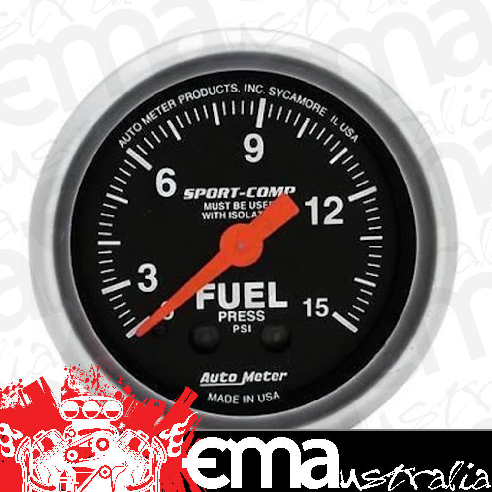 AutoMeter AU3313 Sport-Comp 2-1/16" Mech Fuel Pressure Gauge 0-15 PSI W/Isolator