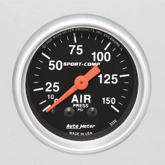 AutoMeter AU3320 Sport-Comp 2-1/16" Mech Air Pressure Gauge 0-150 PSI