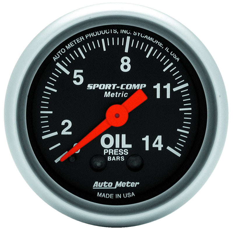 AutoMeter AU3322-J Sport-Comp Oil Pressure Gauge 2-1/16" Full Sweep Mech Metric 0-14 Kg/Cm2