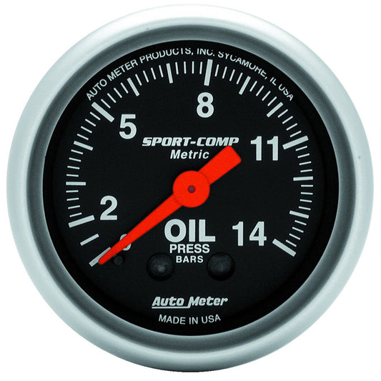 AutoMeter AU3322-J Sport-Comp Oil Pressure Gauge 2-1/16" Full Sweep Mech Metric 0-14 Kg/Cm2