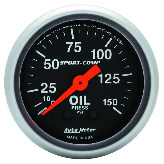 AutoMeter AU3323 Sport-Comp Oil Pressure Gauge 2-1/16" Full Sweep Mech 0-150 PSI