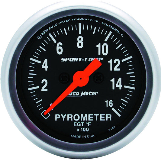 AutoMeter AU3344 Sport-Comp Pyrometer Gauge 2-1/16" Full Sweep Elec 0-1600¶øF
