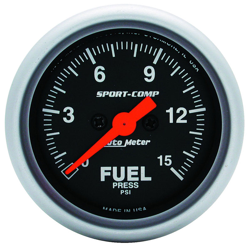 AutoMeter AU3361 Sport-Comp Fuel Pressure Gauge 2-1/16" Full Sweep Elec 0-15 PSI