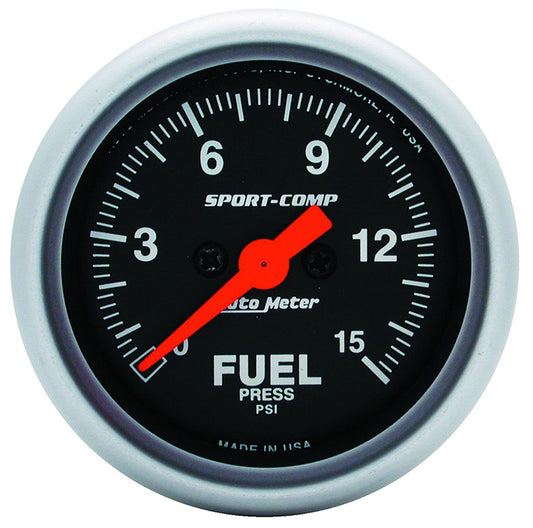 AutoMeter AU3361 Sport-Comp Fuel Pressure Gauge 2-1/16" Full Sweep Elec 0-15 PSI