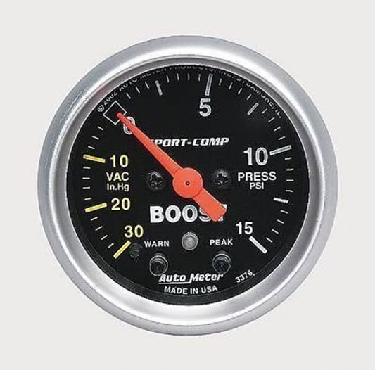 AutoMeter AU3376 Sport-Comp 2-1/16" Elecal Boost/Vacuum Gauge 30In. Hg/15PSI