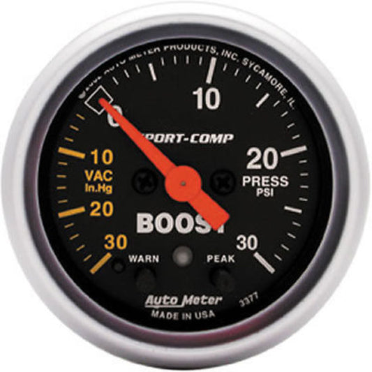 AutoMeter 3377 2-1/16" BOOST/VACUUM, 30 IN HG/30 PSI, SPORT-COMP