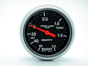 AutoMeter AU3401-J Sport-Comp 2-5/8" Mech Boost/Vacuum Gauge 60Cm.Hg/2.0 Bar
