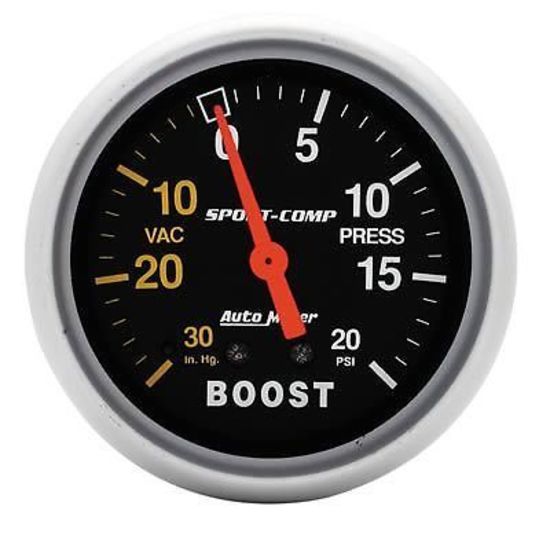 AutoMeter AU3401 Sport-Comp Boost/Vac Gauge 2-5/8" Mech Hg/20 PSI-30 In. Au 3401
