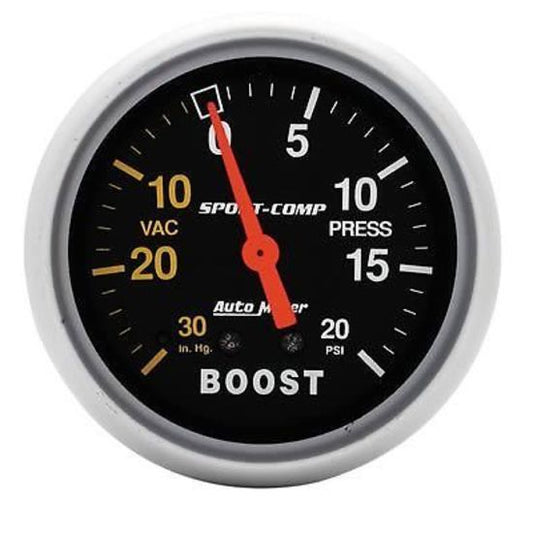 AutoMeter AU3401 Sport-Comp Boost/Vac Gauge 2-5/8" Mech Hg/20 PSI-30 In. Au 3401