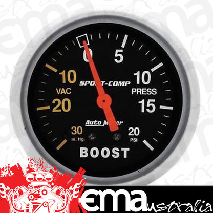 AutoMeter 3401 2-5/8" BOOST/VACUUM, 30 IN HG/20 PSI, SPORT-COMP