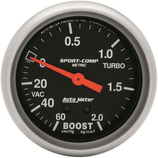 AutoMeter AU3401J Sport-Comp Boost/Vacuum 60 Cmhg/2.0 Kg/Cm2 2 5/8 In. Analog Mechanical