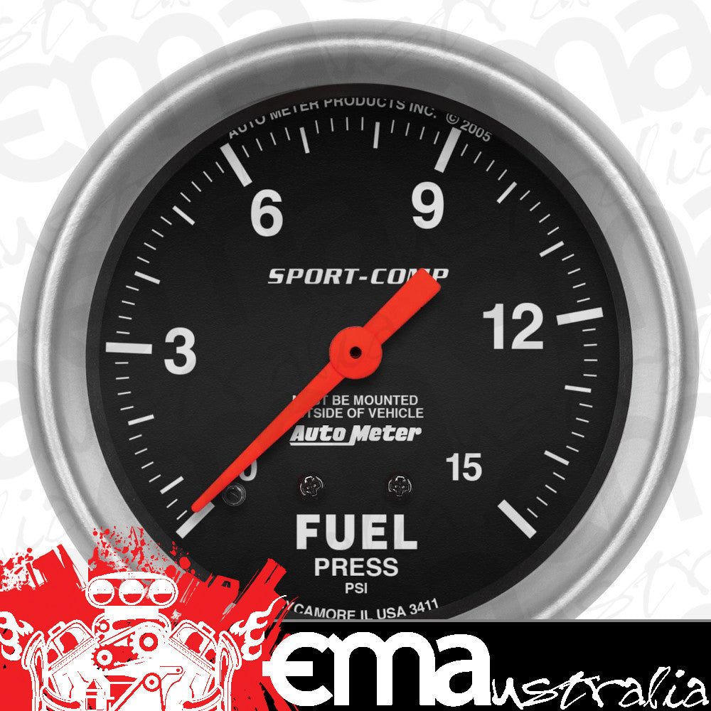 AutoMeter AU3411 Sport-Comp 0-15 PSI Fuel Pressure Gauge 2-5/8"