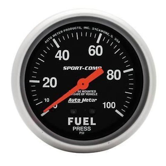 AutoMeter AU3412 Sport-Comp 2-5/8" Mech Fuel Pressure Gauge 0-100 PSI