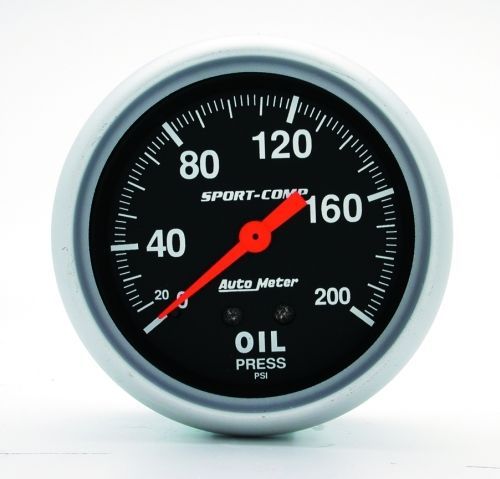 AutoMeter AU3422 Sport-Comp 2-5/8" Mech Oil Pressure Gauge 0-200 PSI