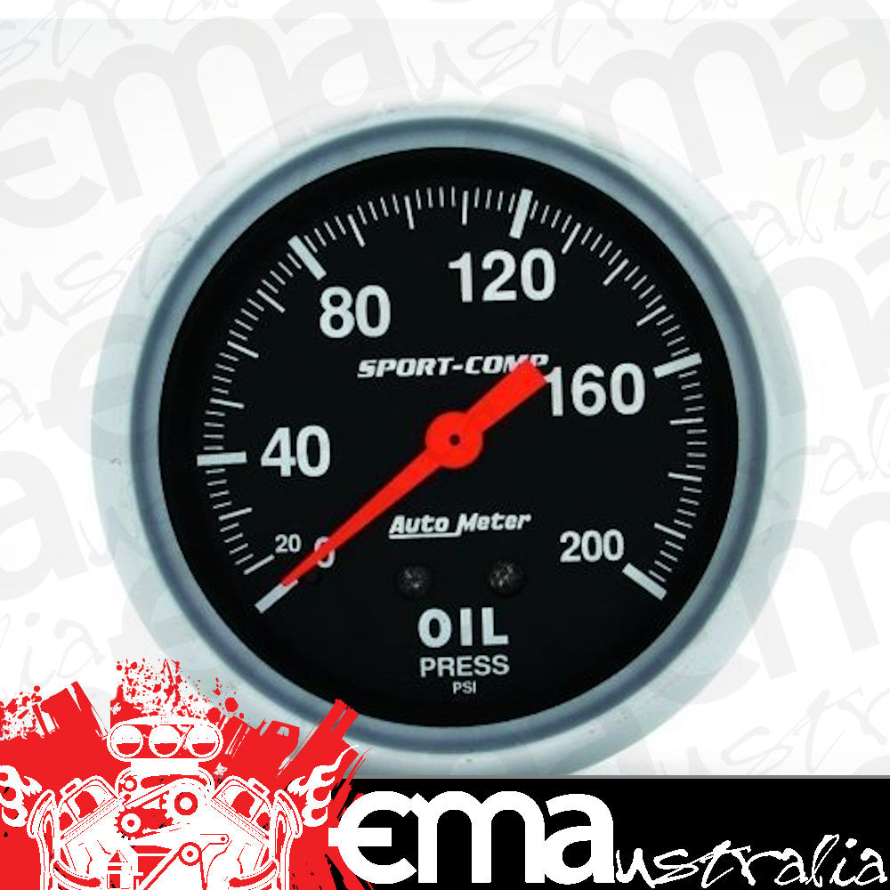 AutoMeter AU3422 Sport-Comp 2-5/8" Mech Oil Pressure Gauge 0-200 PSI